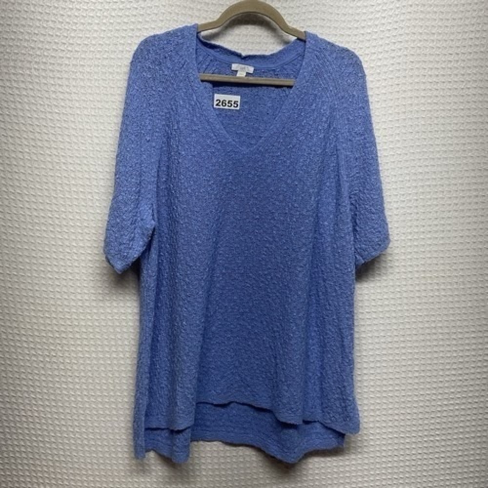 J. Jill Blue Dimensional Relaxed Fit Elbow-Slv. Tunic Sweater Women 3X Indonesia